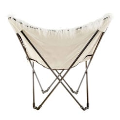 Boho White Faux Sheepskin Fur Butterfly Foldable Chair With Black Metal Legs