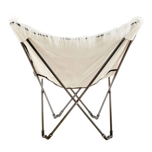Boho White Faux Sheepskin Fur Butterfly Foldable Chair With Black Metal Legs