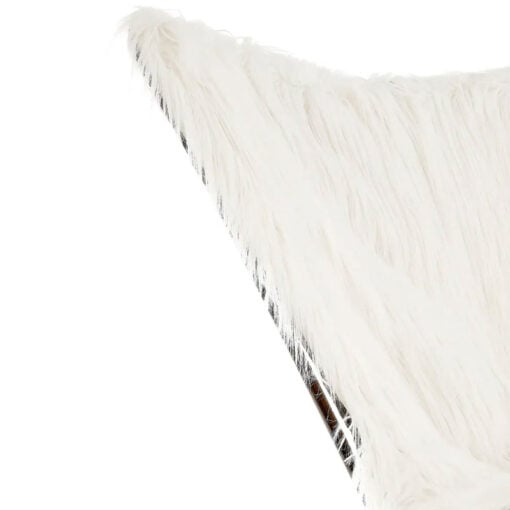 Boho White Faux Sheepskin Fur Butterfly Foldable Chair With Black Metal Legs