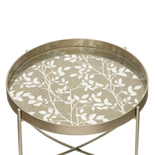 Champagne Gold Metal Round Coffee Table With Floral Print Top 80cm