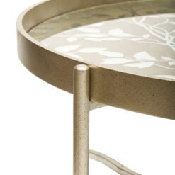 Champagne Gold Metal Round Coffee Table With Floral Print Top 80cm
