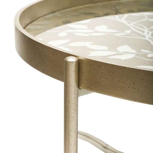 Champagne Gold Metal Round Coffee Table With Floral Print Top 80cm