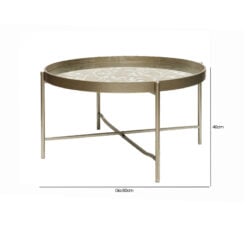 Champagne Gold Metal Round Coffee Table With Floral Print Top 80cm