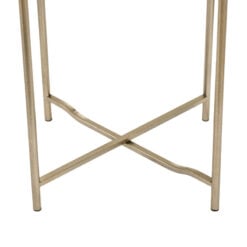 Champagne Gold Metal Round Side Table With Floral Print Glass Top