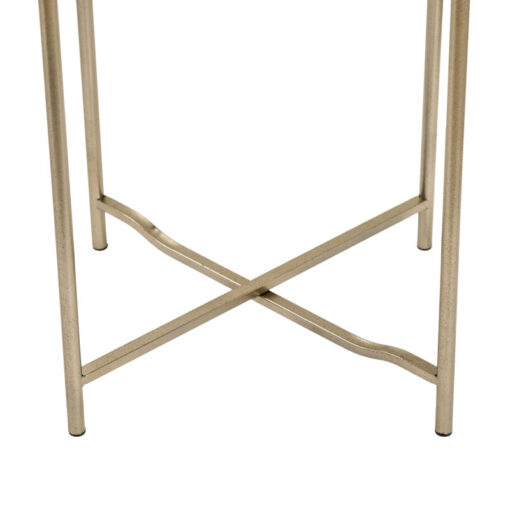 Champagne Gold Metal Round Side Table With Floral Print Glass Top