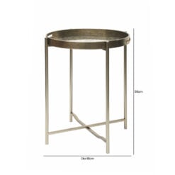 Champagne Gold Metal Round Side Table With Floral Print Glass Top