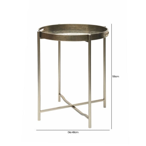 Champagne Gold Metal Round Side Table With Floral Print Glass Top