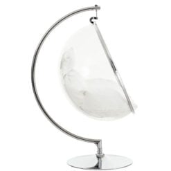 Chrome And Clear Plastic Hanging Chair Swing Seat With Cream Cushions