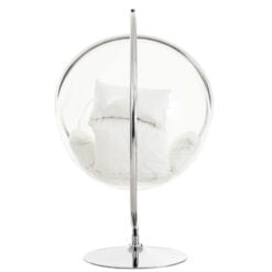 Chrome And Clear Plastic Hanging Chair Swing Seat With Cream Cushions