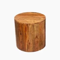 Country Rustic Farmhouse Chunky Solid Acacia Wood Round Side Table End Table