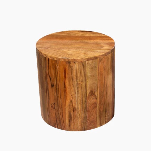 Country Rustic Farmhouse Chunky Solid Acacia Wood Round Side Table End Table