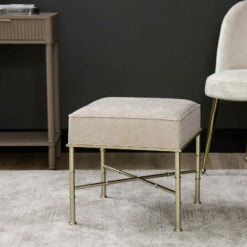 Cream Linen And Champagne Gold Metal Small Ottoman Stool Footstool