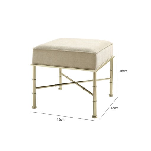 Cream Linen And Champagne Gold Metal Small Ottoman Stool Footstool