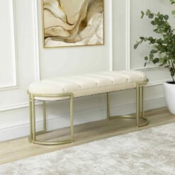 Cream Velvet And Champagne Gold Metal Tufted Vanity Bedroom Hallway Bench Ottoman 120cm