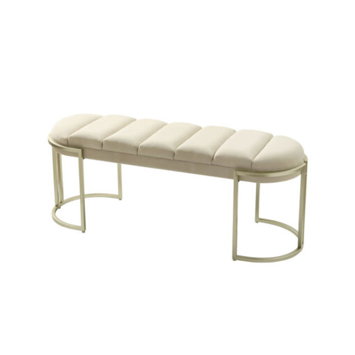 Cream Velvet And Champagne Gold Metal Tufted Vanity Bedroom Hallway Bench Ottoman 120cm