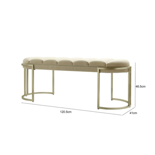 Cream Velvet And Champagne Gold Metal Tufted Vanity Bedroom Hallway Bench Ottoman 120cm