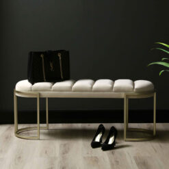 Cream Velvet And Champagne Gold Metal Tufted Vanity Bedroom Hallway Bench Ottoman 120cm