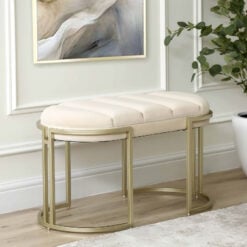 Cream Velvet And Champagne Gold Metal Tufted Vanity Bedroom Hallway Bench Ottoman 80cm