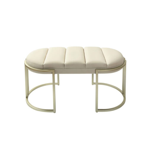 Cream Velvet And Champagne Gold Metal Tufted Vanity Bedroom Hallway Bench Ottoman 80cm