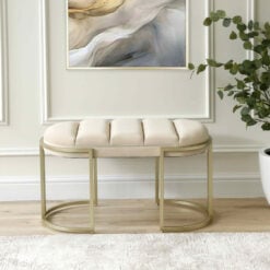 Cream Velvet And Champagne Gold Metal Tufted Vanity Bedroom Hallway Bench Ottoman 80cm