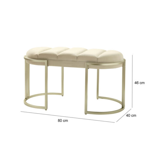 Cream Velvet And Champagne Gold Metal Tufted Vanity Bedroom Hallway Bench Ottoman 80cm