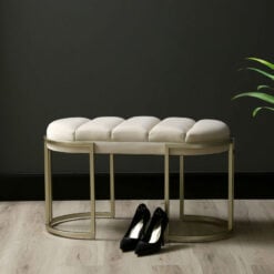 Cream Velvet And Champagne Gold Metal Tufted Vanity Bedroom Hallway Bench Ottoman 80cm