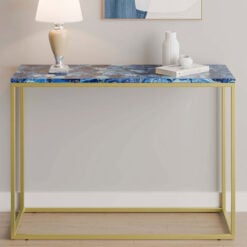 Gold Metal And Blue Agate Stone Slim Console Table 107cm