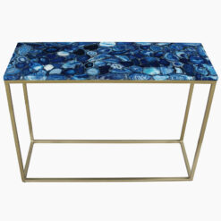 Gold Metal And Blue Agate Stone Slim Console Table 107cm