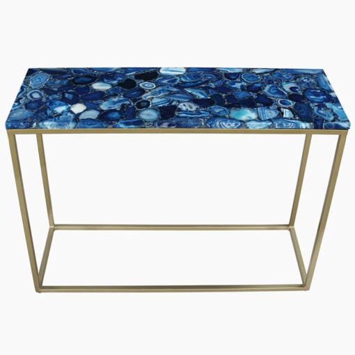 Gold Metal And Blue Agate Stone Slim Console Table 107cm