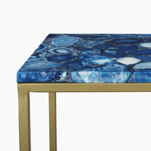 Gold Metal And Blue Agate Stone Slim Console Table 107cm