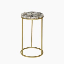 Gold Metal And Blue And Black Agate Stone Round Side Table End Table