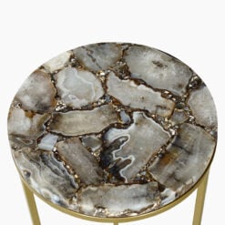 Gold Metal And Blue And Black Agate Stone Round Side Table End Table