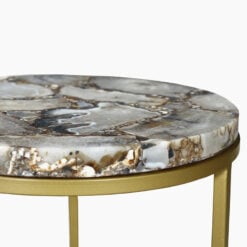 Gold Metal And Blue And Black Agate Stone Round Side Table End Table