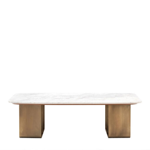 Gold Metal And White Marble Large Rectangular Round Corners Low Coffee Table 120cm