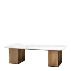 Gold Metal And White Marble Large Rectangular Round Corners Low Coffee Table 120cm