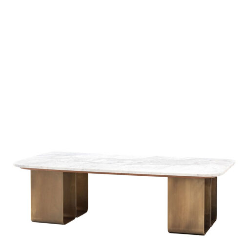 Gold Metal And White Marble Large Rectangular Round Corners Low Coffee Table 120cm