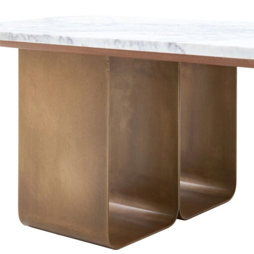 Gold Metal And White Marble Large Rectangular Round Corners Low Coffee Table 120cm