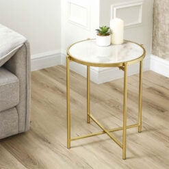 Gold Metal And White Marble Round Side Table End Table 55cm