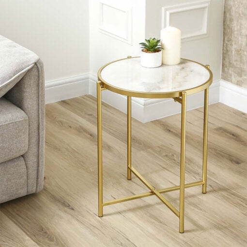Gold Metal And White Marble Round Side Table End Table 55cm