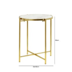 Gold Metal And White Marble Round Side Table End Table 55cm