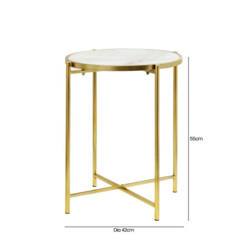 Gold Metal And White Marble Round Side Table End Table 55cm