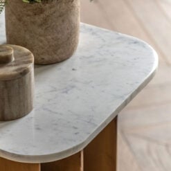 Gold Metal And White Marble Square Round Corners Side Table End Table