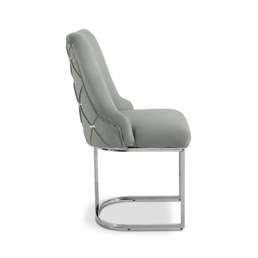 Grey Velvet Tufted Scoop Back Dining Chair With Silver Chrome Legs