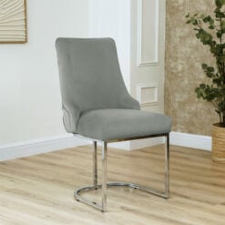 Grey Velvet Tufted Scoop Back Dining Chair With Silver Chrome Legs