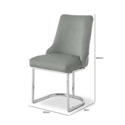 Grey Velvet Tufted Scoop Back Dining Chair With Silver Chrome Legs