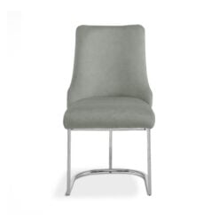 Grey Velvet Tufted Scoop Back Dining Chair With Silver Chrome Legs