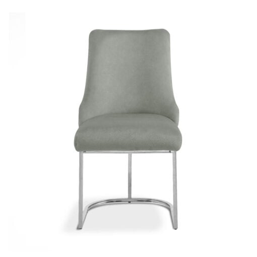 Grey Velvet Tufted Scoop Back Dining Chair With Silver Chrome Legs
