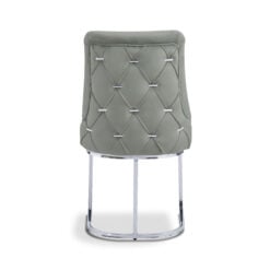 Grey Velvet Tufted Scoop Back Dining Chair With Silver Chrome Legs