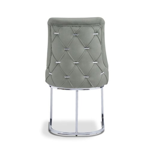 Grey Velvet Tufted Scoop Back Dining Chair With Silver Chrome Legs
