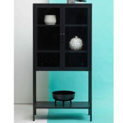 Industrial Black Metal 2 Glass Door 1 Shelf Display Cabinet Shelving Unit 150cm